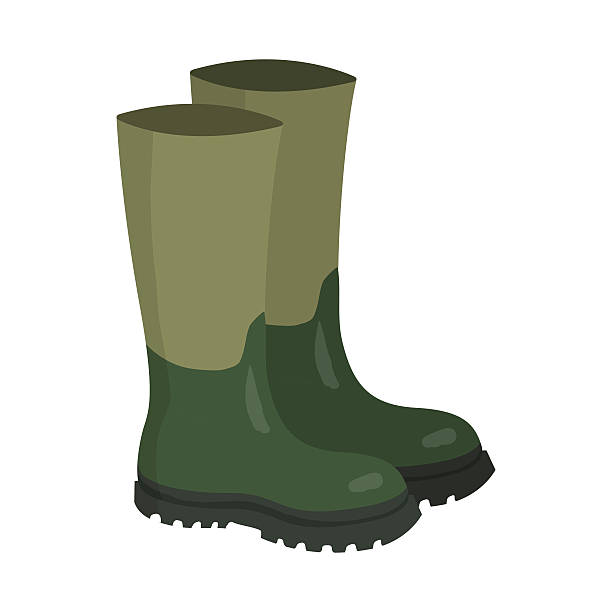 grüne gummijäger und fischer-hochstiefel - galoshes stock-grafiken, -clipart, -cartoons und -symbole