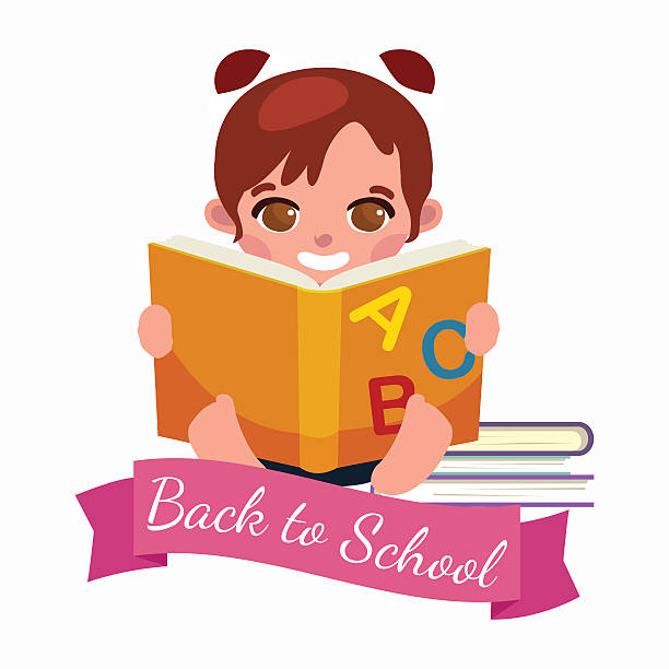 little girl with school books and notebooks learning smile, back little girl with school books and notebooks learning with smile, back to school concept vector illustration melting girl stock illustrations