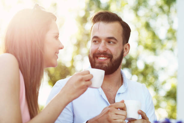 istock Romantic couple in cafe 584866788