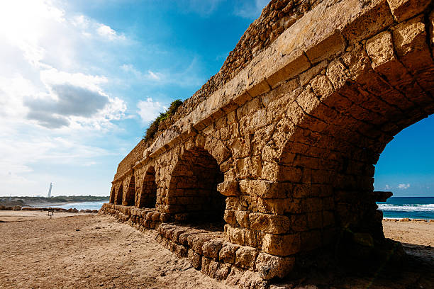Aqueduct brought running water to the old city of Caesarea, along a raised aqueduct. The source of the water was the springs of Shummi. Herod build the aqueduct in the 1st C BC. Image taken with Nikon D800 and 16-35 lens, developed from RAW. Location: Caesarea, near Tel Aviv, Israel