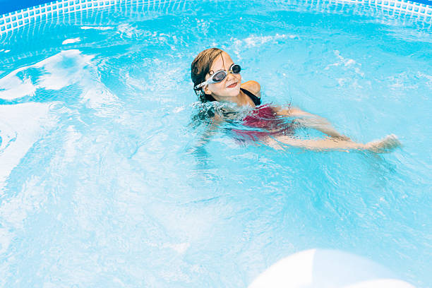 istock Little girl in swimming pool 584868040