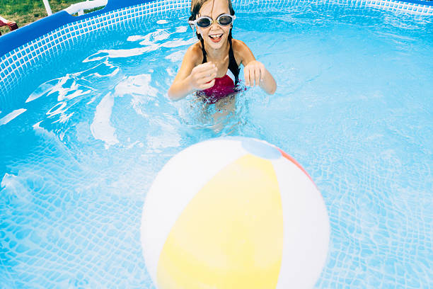 istock Little girl in swimming pool 584868044
