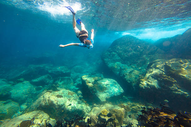 istock Woman free diving 584873078