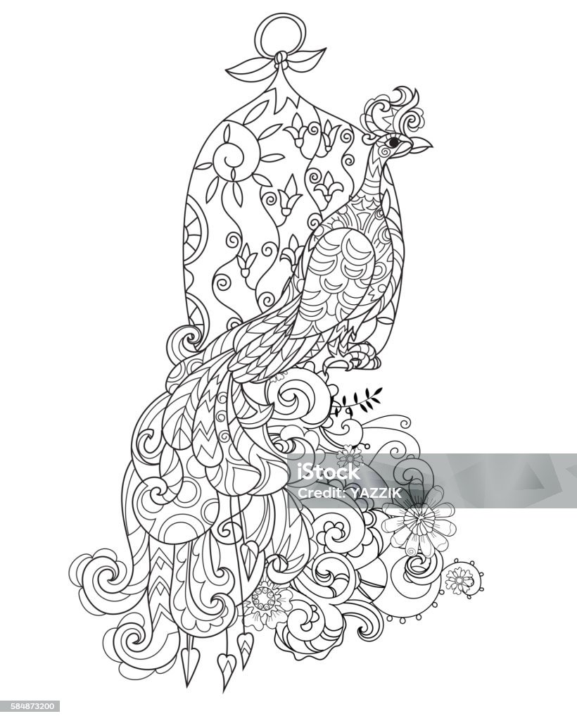 Nghệ Thuật Thiền Cách Điệu Con Công Doodle Vẽ Tay Hình minh họa ...