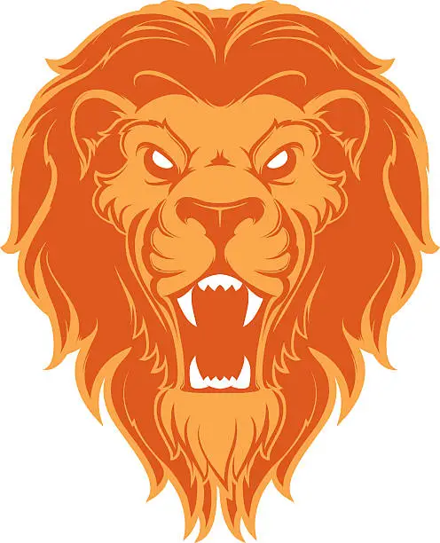 Vector illustration of Roaring lion head mascot. Label. Logotype.