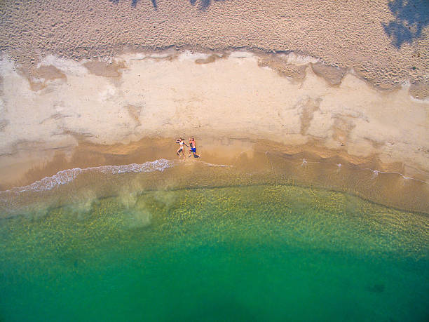 istock People on the beach by aerial view 584875170