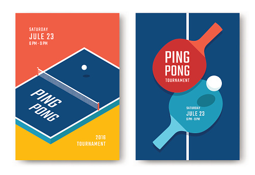 Ping-pong posters design. Table and rackets for ping-pong. Vector illustration