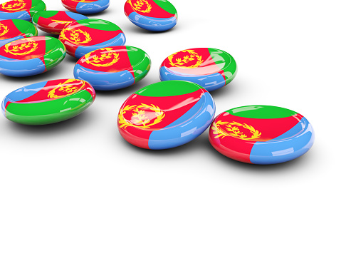 Flag of eritrea, round buttons on white. 3D illustration