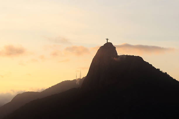 Sunset Mountain Corcovado, Rio de Janeiro, Brazil. Selective focus