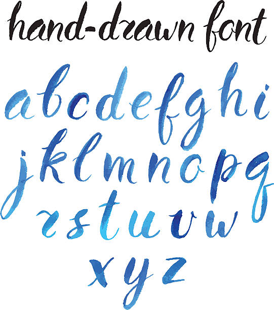 niebieska czcionka akwarelowa - letter o watercolor painting calligraphy alphabet stock illustrations
