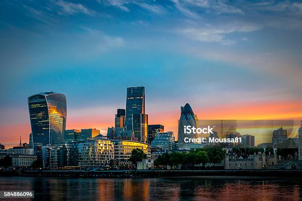 Skyline Of The City In London England At Sunrise Stock Photo - Download Image Now - London - England, Urban Skyline, UK