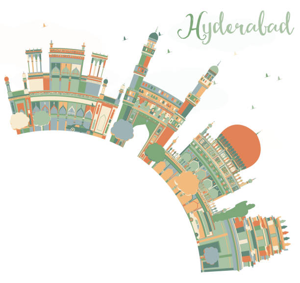 abstrakte hyderabad skyline mit farb-landmarks und kopierraum. - hyderabad stock-grafiken, -clipart, -cartoons und -symbole