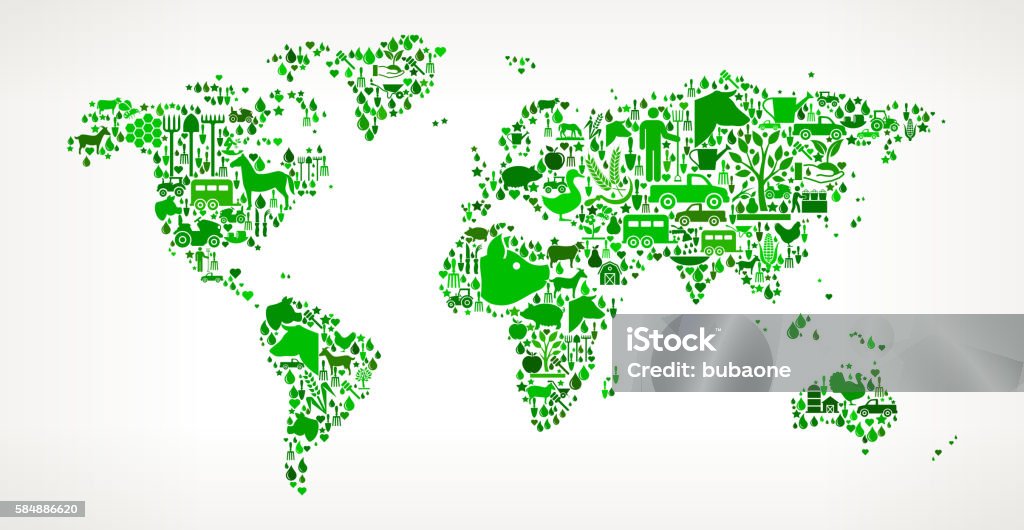 World Map Farming and Agriculture Green Icon Pattern World Map Farming and Agriculture Green Icon Pattern . The green vector icons create a seamless pattern and include popular farming and agriculture. Farm house, farm animals, fruits and vegetables are among the icons used in this file. The icons are carefully arranged on a light background and vary in size and shades of green color. Agriculture stock vector