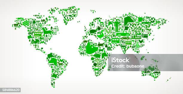 World Map Farming And Agriculture Green Icon Pattern Stock Illustration - Download Image Now