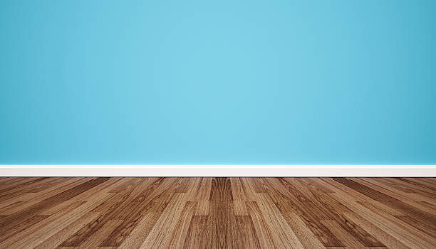 istock Wood floor with retro blue wall 584887734