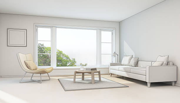 istock Interior sketch design, living room in modern house 584890606