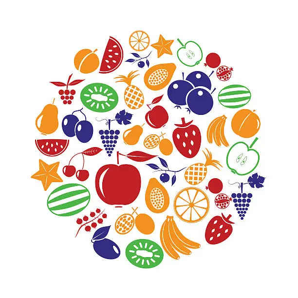 Vector illustration of fruit theme color various fruits simple icons in circle eps10