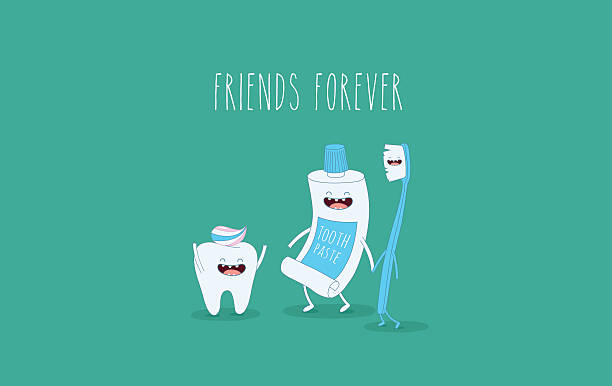 зуб и зубная щётка - dental floss brushing teeth dental hygiene dental equipment stock illustrations