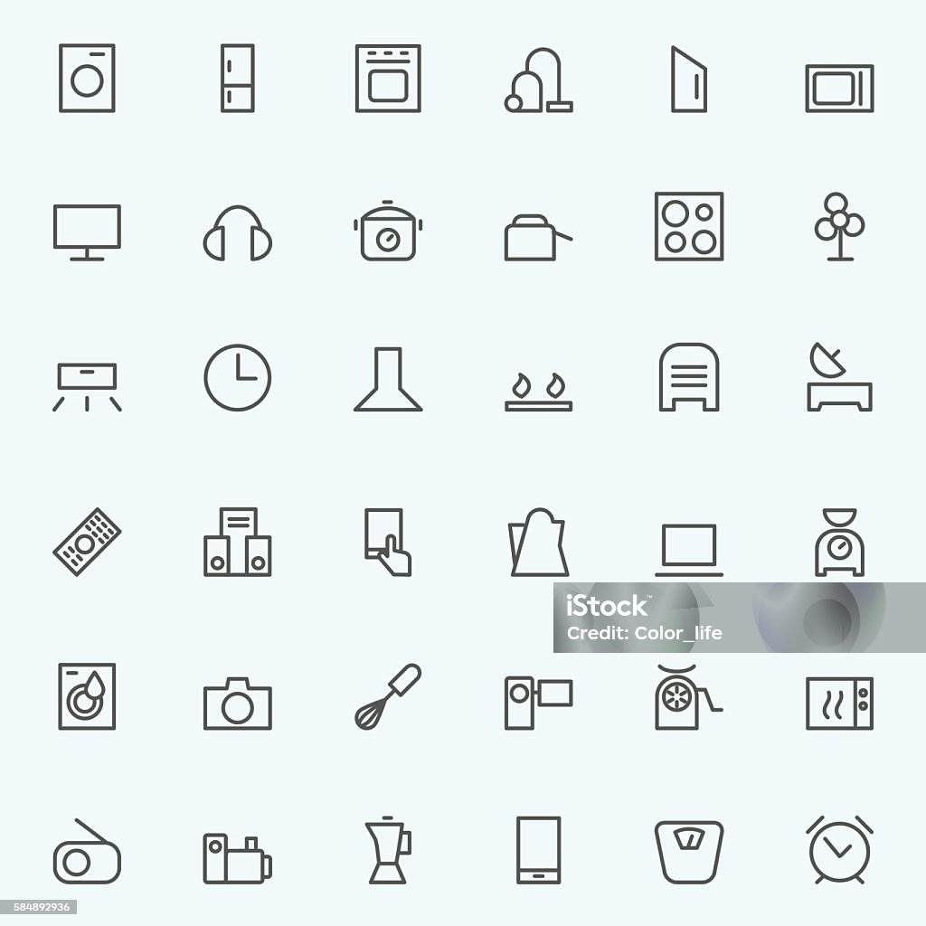 Set of household appliances icons Set of household appliances icons. Thin lines. Microwave stock vector