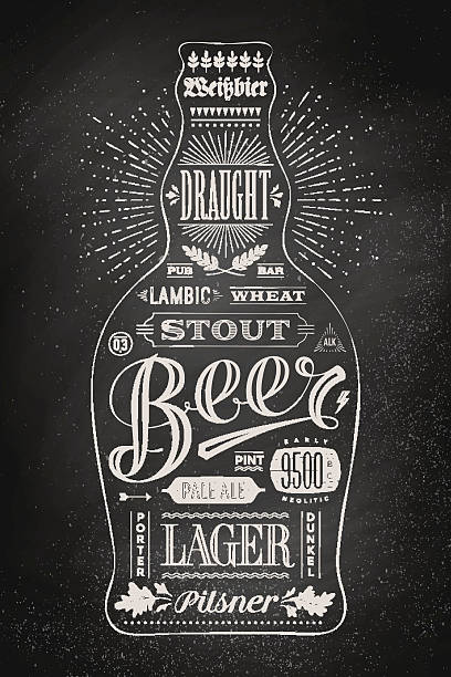 illustrations, cliparts, dessins animés et icônes de affiche bouteille de bière avec lettrage dessiné à la main - beer from a to z