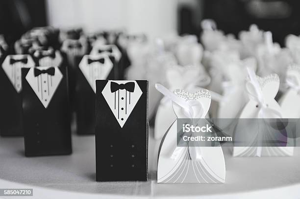 Bride And Groom Suit And Dress Cards Stock Photo - Download Image Now - Wedding Invitation, Bride, In A Row