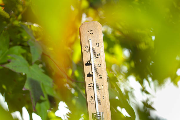 istock nice weather in the autumn shown with mercury thermometer 585049132