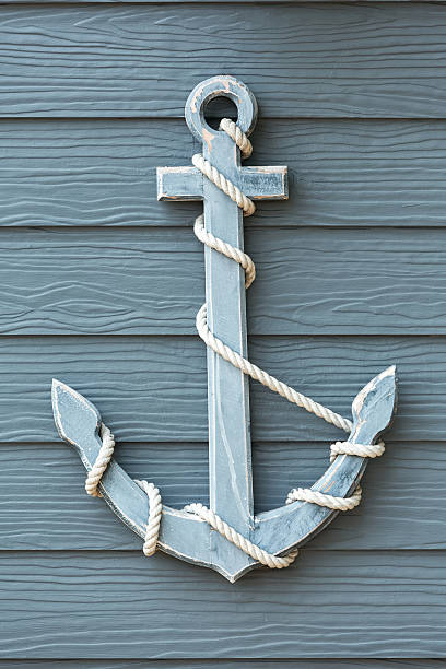istock Blue wooden anchor 585050016
