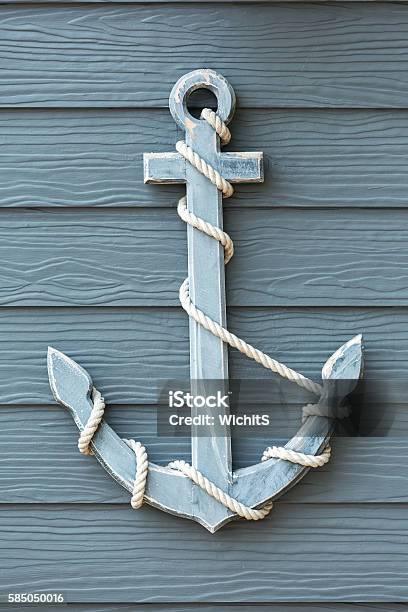 Blue Wooden Anchor Stock Photo - Download Image Now - Anchor - Vessel Part, Arts Culture and Entertainment, Beach