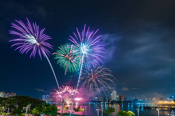 istock fireworks by water in Singapore city 585052128