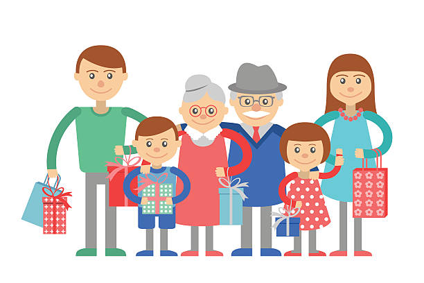 ilustrações, clipart, desenhos animados e ícones de ilustração de vetor de família grande isolado fundo branco. - senior couple isolated white background standing