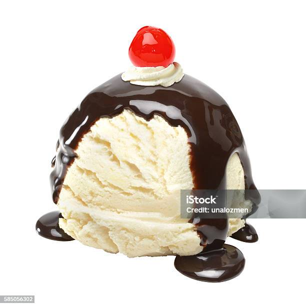 Vanilla Ice Cream With Chocolate Sauce Stock Photo - Download Image Now - Chocolate Sauce, Ice Cream, Vanilla Ice Cream