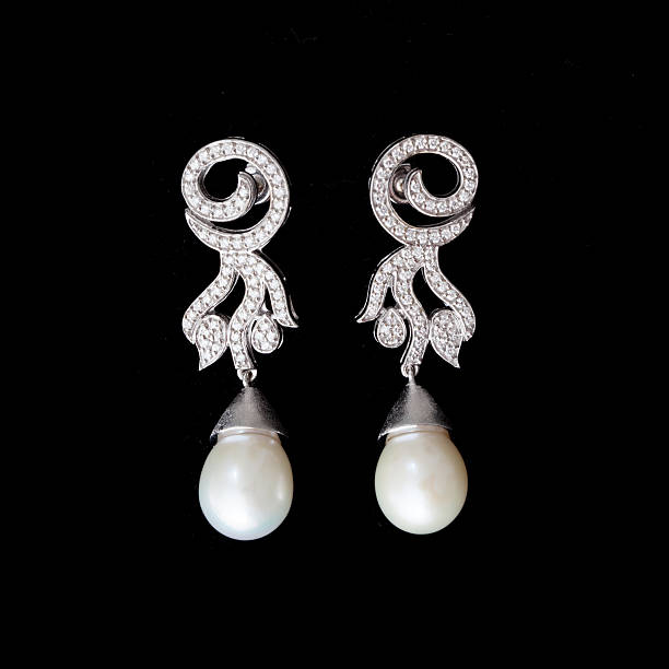istock Pair of Pearl Earrings on Black Background 585057300