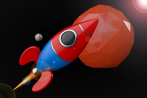 istock Cartoon Rocket near Red Planet. 3d Rendering 585058390