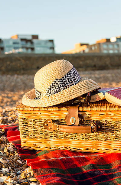 Picnic and resting on a pebble beach