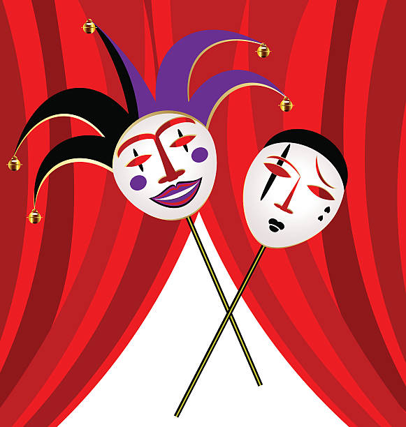 ilustrações de stock, clip art, desenhos animados e ícones de two masks clown - harlequin mask black sadness