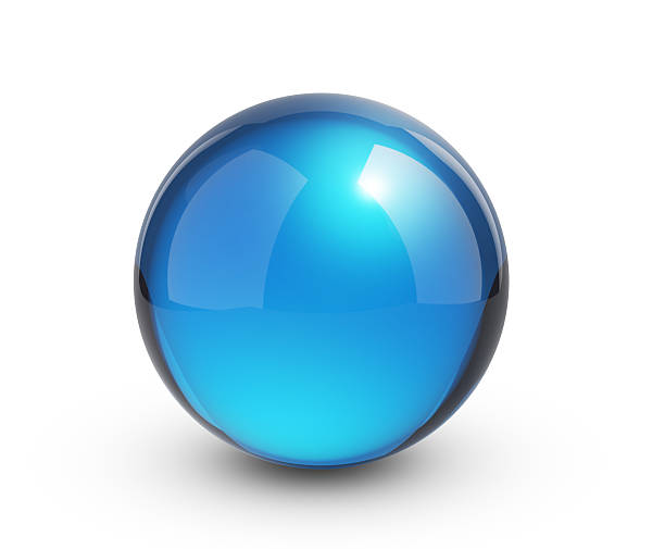 blue glass sphere on white - blue ball imagens e fotografias de stock