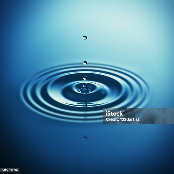 Falling Water Drop Makes Waves Stock Photo - Download Image Now - Water, Drop, Rippled