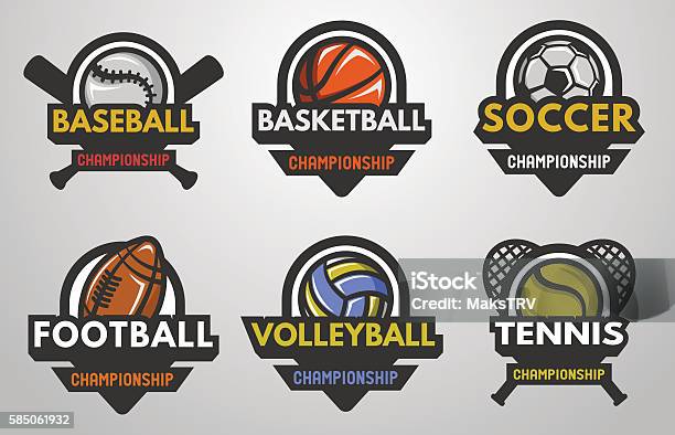 Set Of Sports S Baseball Basketball Football Soccer Volleyball Tennis Stock Illustration - Download Image Now