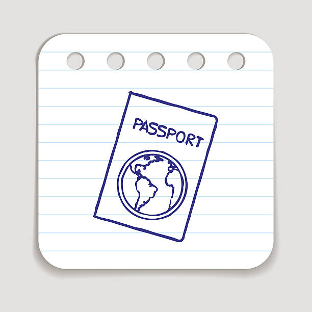 Doodle passport icon Doodle passport icon. Blue pen hand drawn infographic symbol on a notepaper piece. Line art style design element. International identification, tourism, travel, check in, passport control, vacation, citizenship concept patriotic quilt stock illustrations