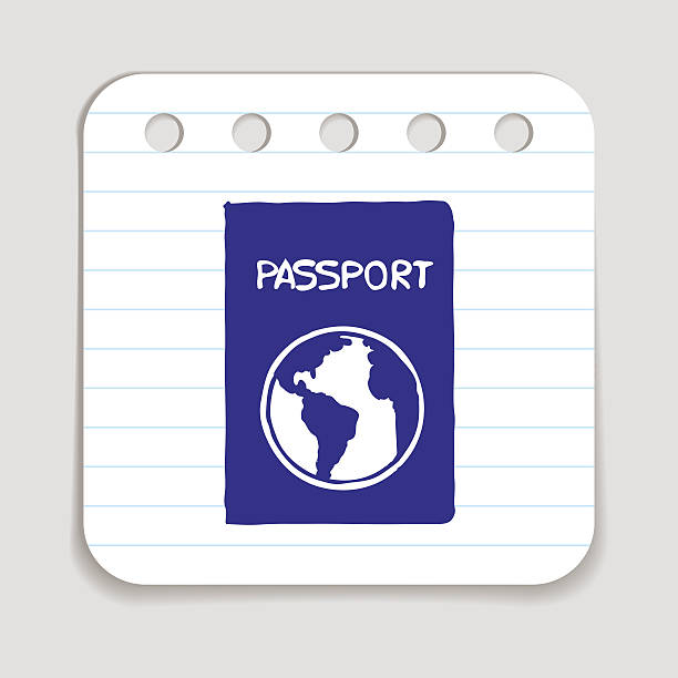 Doodle passport icon Doodle passport icon. Blue pen hand drawn infographic symbol on a notepaper piece. Line art style design element. International identification, tourism, travel, check in, passport control, vacation, citizenship concept patriotic quilt stock illustrations
