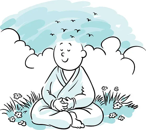 Vector illustration of Head In Clouds Meditation Zen