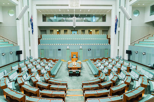 Inside of the House  Representatives, Parliament Canberra, Australia - June 28, 2016: View of inside of the House of Representatives chamber of the Parliament House where federal laws are debated and voted by members. house of representatives photos stock pictures, royalty-free photos & images