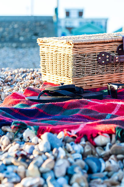 istock Picnic hamper on the beach at Hove 585068144