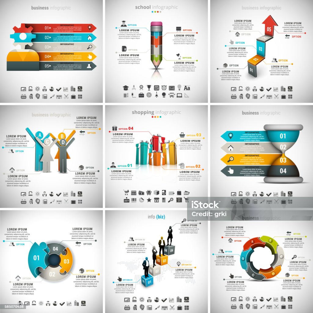 9 Vector Infographic 9 In 1 Infographics Bundle Stock Illustration - Download Image Now ...
