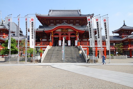 Nagoya, Japan - April 29, 2012: People visit Osu Kannon temple in Nagoya, Japan. The temple is one of Owari Thirty-three Kannon group designated in 1955.
