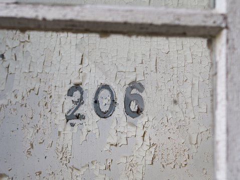 206 - vintage old room number on plaster