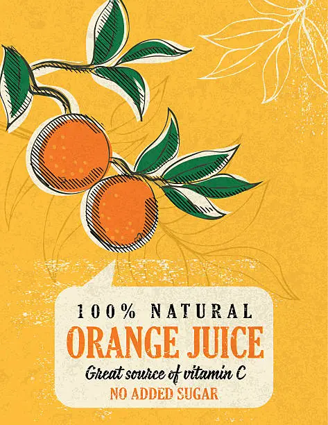 Vector illustration of Vintage Style Advertising Orange Juice Poster