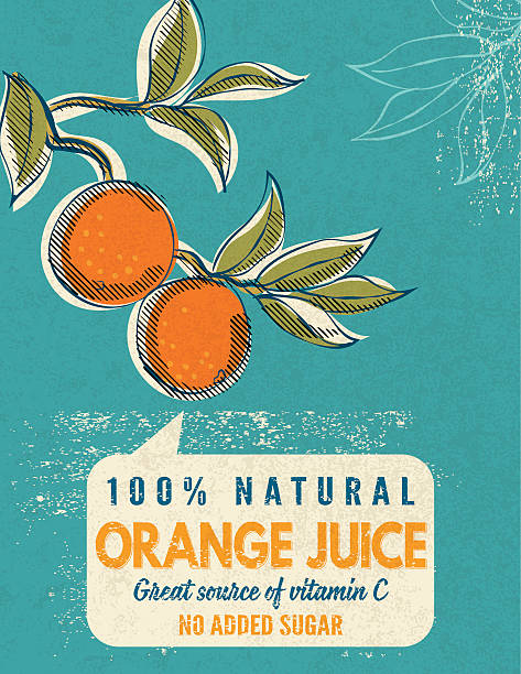 ilustraciones, imágenes clip art, dibujos animados e iconos de stock de vintage estilo publicidad jugo de naranja cartel - cookbook recipe book old