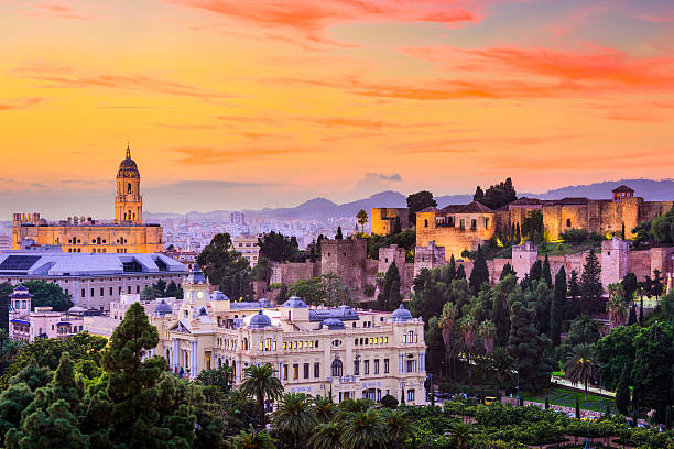Malaga, Spain Skyline Malaga, Spain cityscape at the Cathedral, City Hall and Alcazaba citadel of Malaga. spain stock pictures, royalty-free photos & images