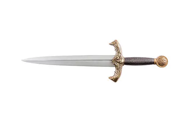 Roman military dagger on white background, isolated